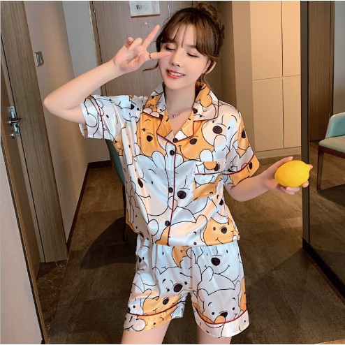 Bộ đồ pijama mặc nhà chất lụa ngắn tay kute - sẵn hàng | BigBuy360 - bigbuy360.vn