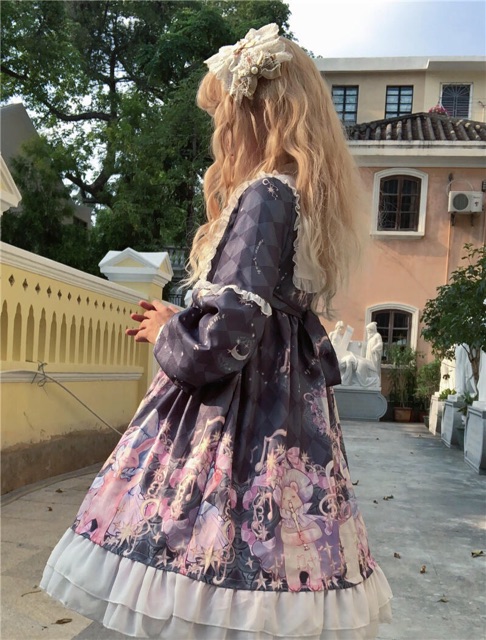 [Order] YAS0609-Váy Lolita op dài tay cổ trụ buộc ruy băng