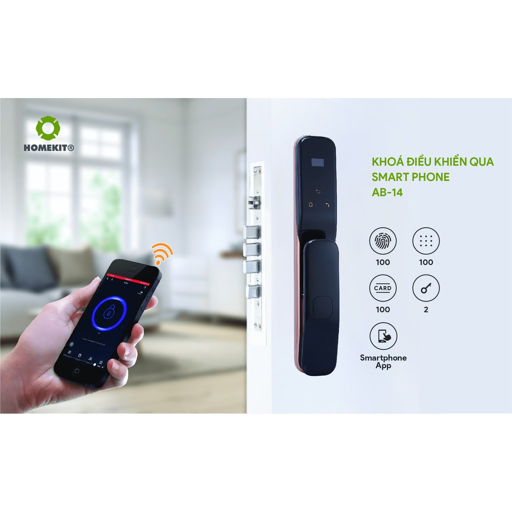 Khoá vân tay dạng Pull Push AB-14 HomeKit 5 in 1 - Phù hợp cho lắp hầu hết các loại cửa, app Tuya Smart
