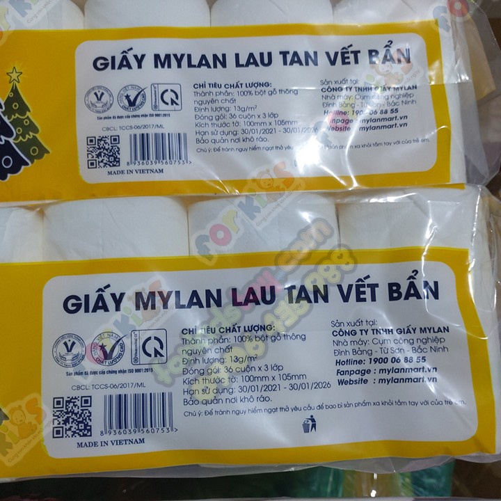 Sét 36 cuộn, Giấy cuộn vệ sinh 4 lớp cao cấp Mylan không lõi