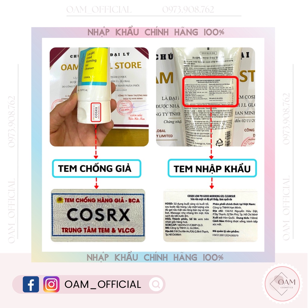 Sữa Rửa Mặt Cosrx Low PH Good Morning Gel Cleanser, SRM COSRX Dạng Gel Chiết Từ Dầu Cây Trà " OAM OFFICIAL"