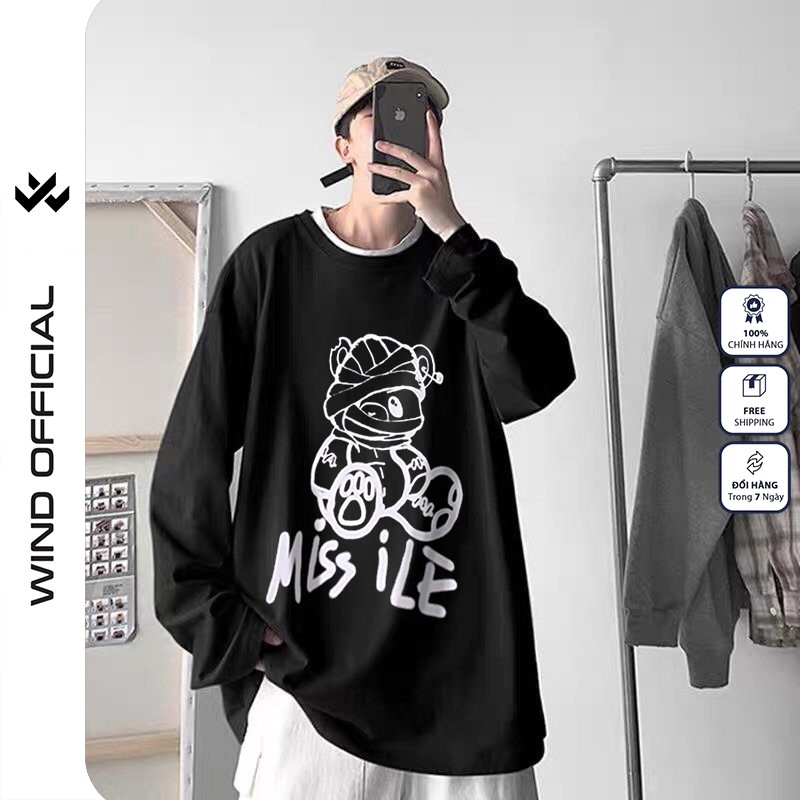 Áo thun tay dài WIND phông unisex form rộng GẤU ILE thời trang nam nữ oversize ulzzang | BigBuy360 - bigbuy360.vn