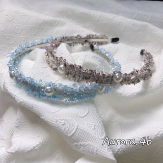 Cài tóc tweed phối hạt ngọc hàn quốc ulzzang-handmade