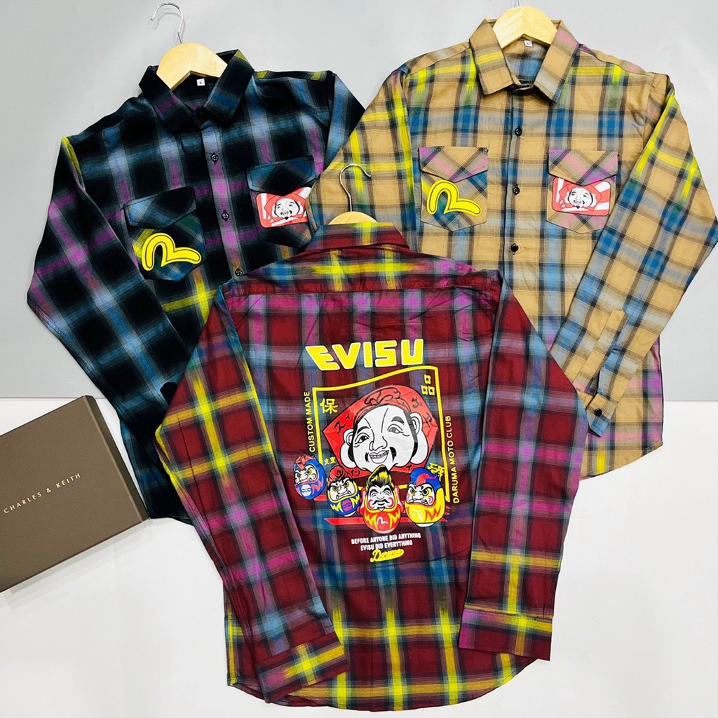 Áo sơ mi EVISU ông địa cao cấp thêu logo bao đẹp chuẩn from mẫu mới nhất hot trend phong cách chuẩn thời trang