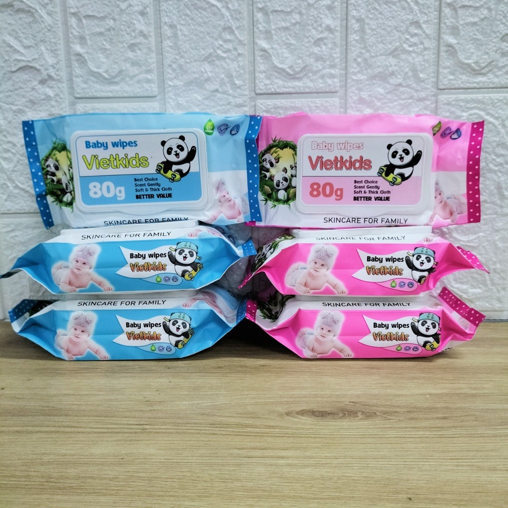 Combo 3 Bịch Khăn Giấy Ướt VietKids Siêu Mềm Mại Mùi Thơm Nhẹ 80gr