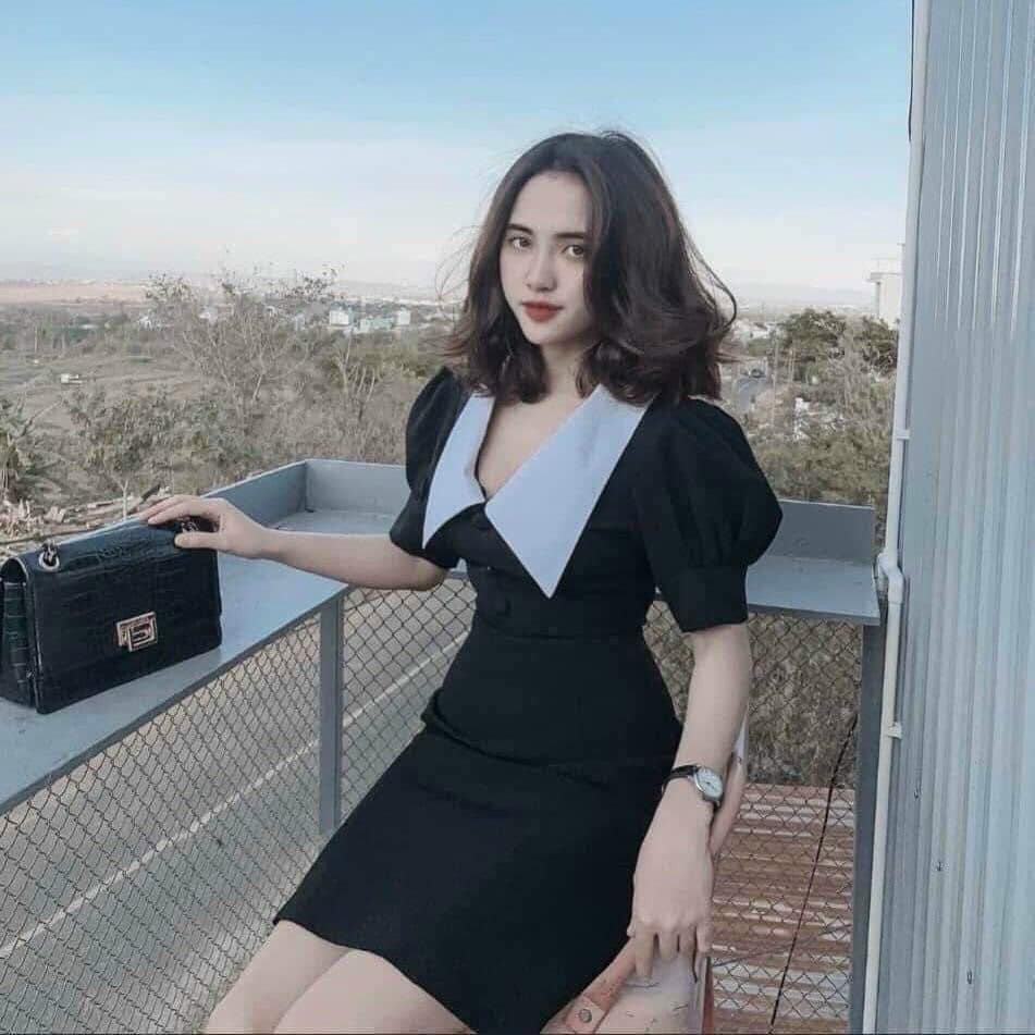 ĐẦM XOÈ ĐEN PHỐI CỔ SEN BILLY DRESS | BigBuy360 - bigbuy360.vn