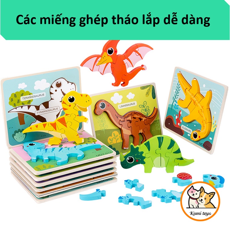 Đồ chơi xếp hình khủng long miếng to loại đẹp cho bé phát triển tư duy Kumi toys