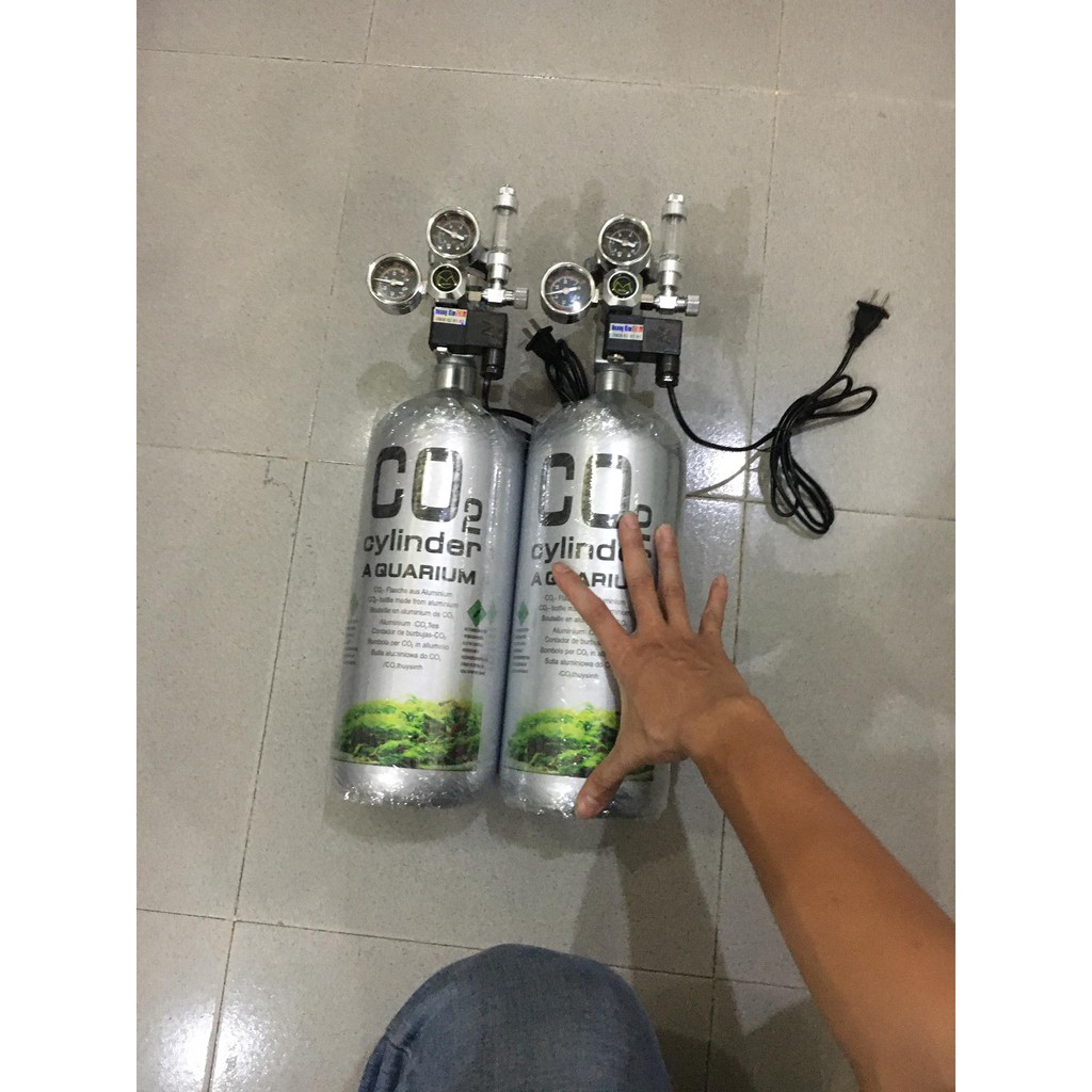 Bình co2 thép 2kg lùn + van điện mufan - dành cho hồ thủy sinh