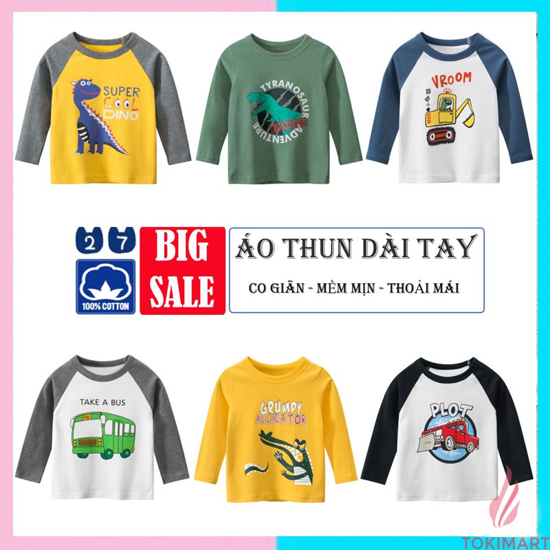 Áo dài tay cho bé 27KIDS Áo thun bé trai họa tiết ngộ nghĩnh chất cotton mềm mịn hàng thu đông xuất Âu Mỹ BD602