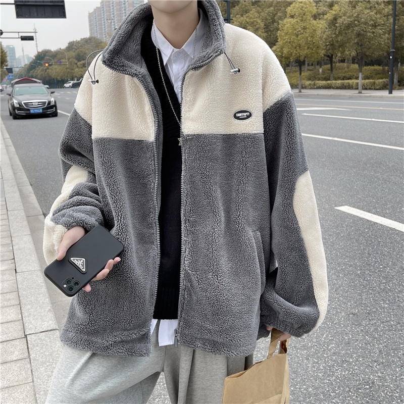 Áo Khoác Đệm Lông Cừu Dày Dặn Đệm Cotton Màu Sắc Phong Cách Hồng Kông Mùa Đông Cho Nam