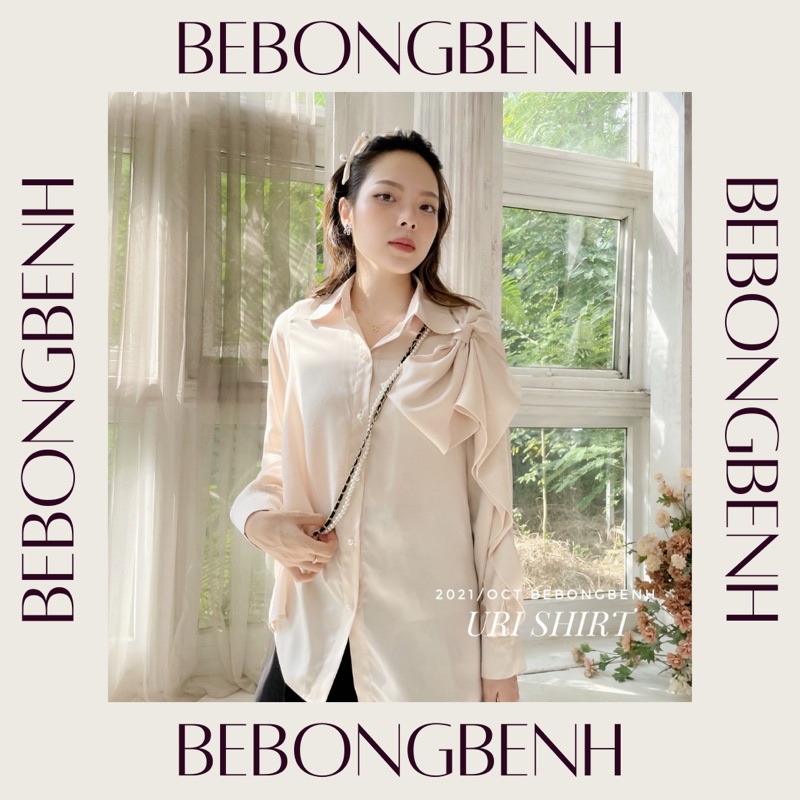 [Uri Shirt] Áo sơ mi lụa cúc ngọc nơ to bản tay bèo nữ tính thanh lịch BEBONGBENH phù hợp đi làm đi học dạo phố