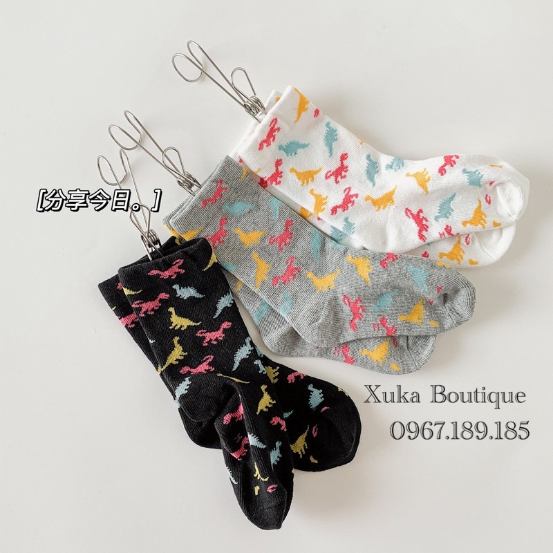 Set 3 Đôi Tất Cao Cổ Khủng Long AiDuMini Cao Cấp Cho Bé Từ 1 - 12 tuổi | Tất Bé Trai Bé Gái Hoạt Hình siêu đẹp