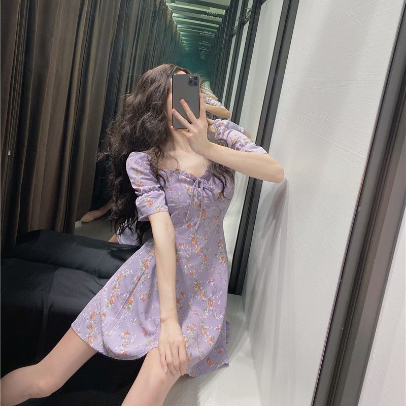 Đầm Nữ Ngắn Tay Cổ Chữ V In Hoa Thời Trang đầm bầu váy nữ váy bé gái váy dài chân váy dài váy nữ chân váy dài