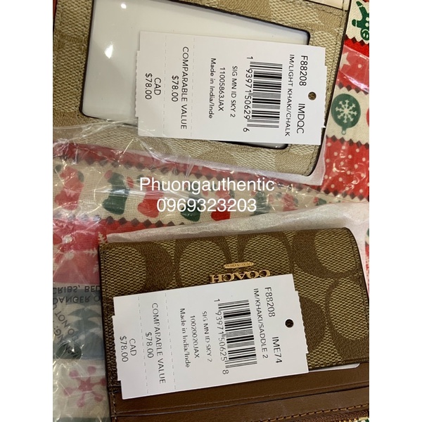 Ví Coach cardholder mini skinny ID case signature AUTHENTIC