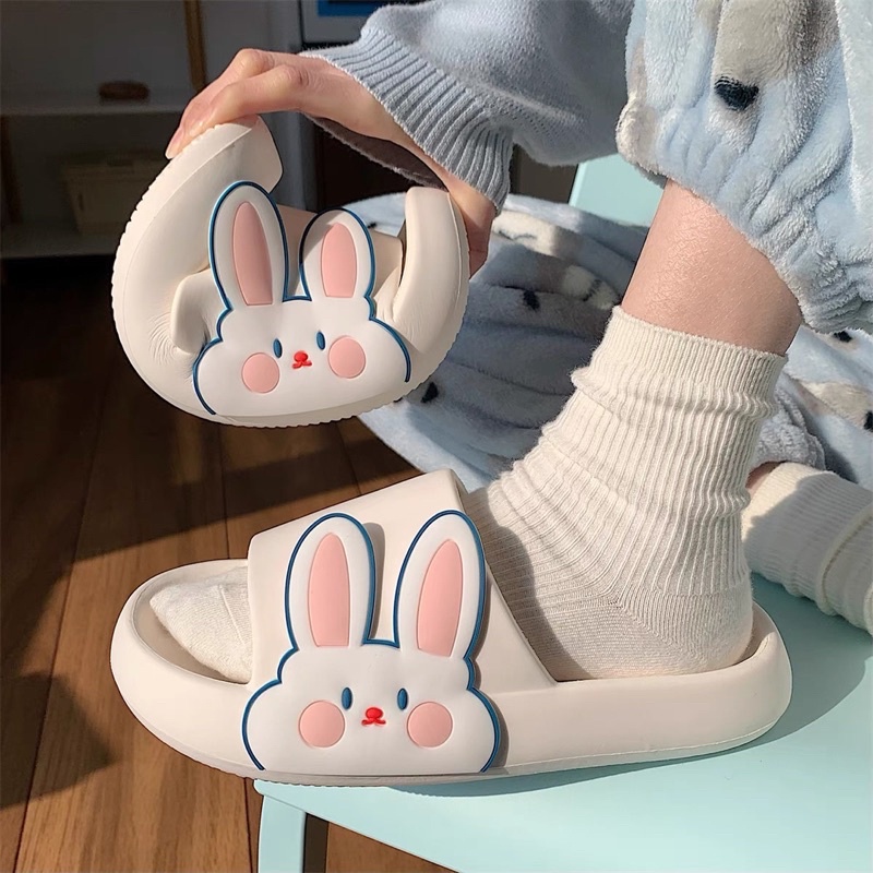 (Loại 1)Dép bánh mì cute, dép quai ngang nam nữ đế 3,5cm đầu thỏ hồng Mã 08