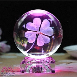 Bộ Quà Tặng 🎁 🎁 🎁 Quả Cầu Pha Lê Clover Khắc Laser 3D LED