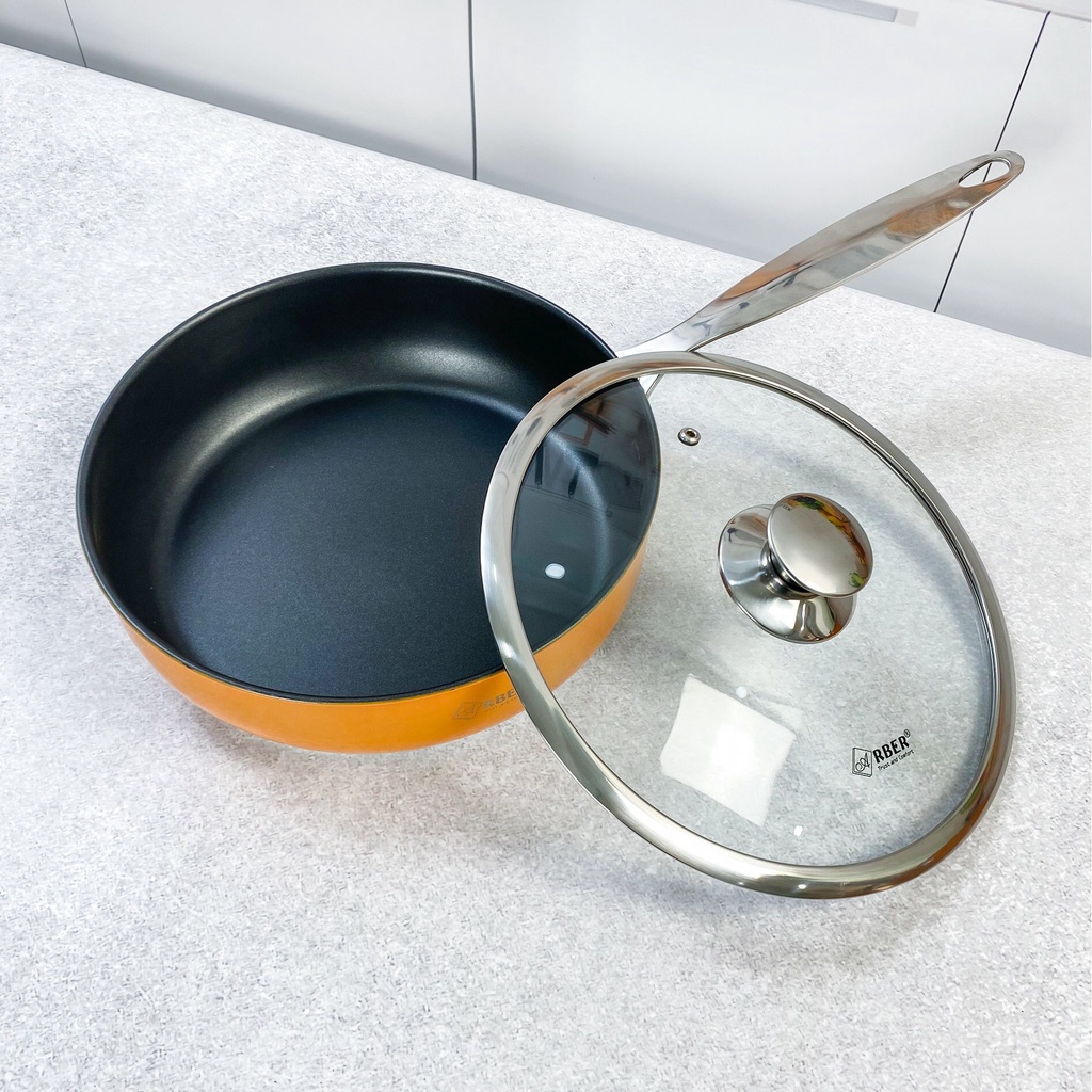 Bộ nồi chảo 5 món Arber An06smc màu cam, bộ nồi inox 304 cao cấp, bộ nồi 3 đáy siêu dày siêu chắc chăn