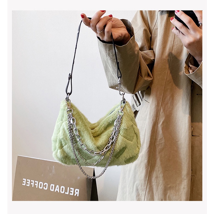 Túi Xách Đeo Vai Phủ Bông Phối Dây Xích Thời Trang Mùa Thu Mới 2022 Dành Cho Nữ