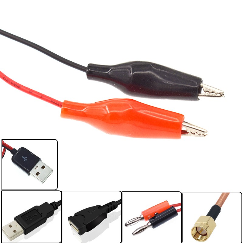 Alligator Test Clips Clamp to SMA/USB Male/Banana Plug/ Connector Power Supply Adapter Wire