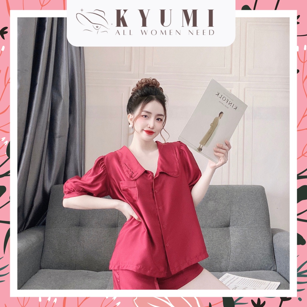 Đồ ngủ tiểu thư tay ngắn cổ thêu KYUMI OFFICIAL, chất liệu lụa satin cao cấp mềm mịn, freesize 40-60kg tùy chiều cao 038 | BigBuy360 - bigbuy360.vn