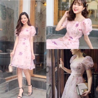 bán sỉ váy xoè hoa cổ vuông thiết kế sang choảnh