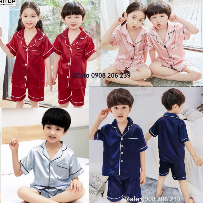 Bộ pijama cộc tay quần đùi bé trai bé gái chất phi lụa cao cấp 11 đến 45kg 083