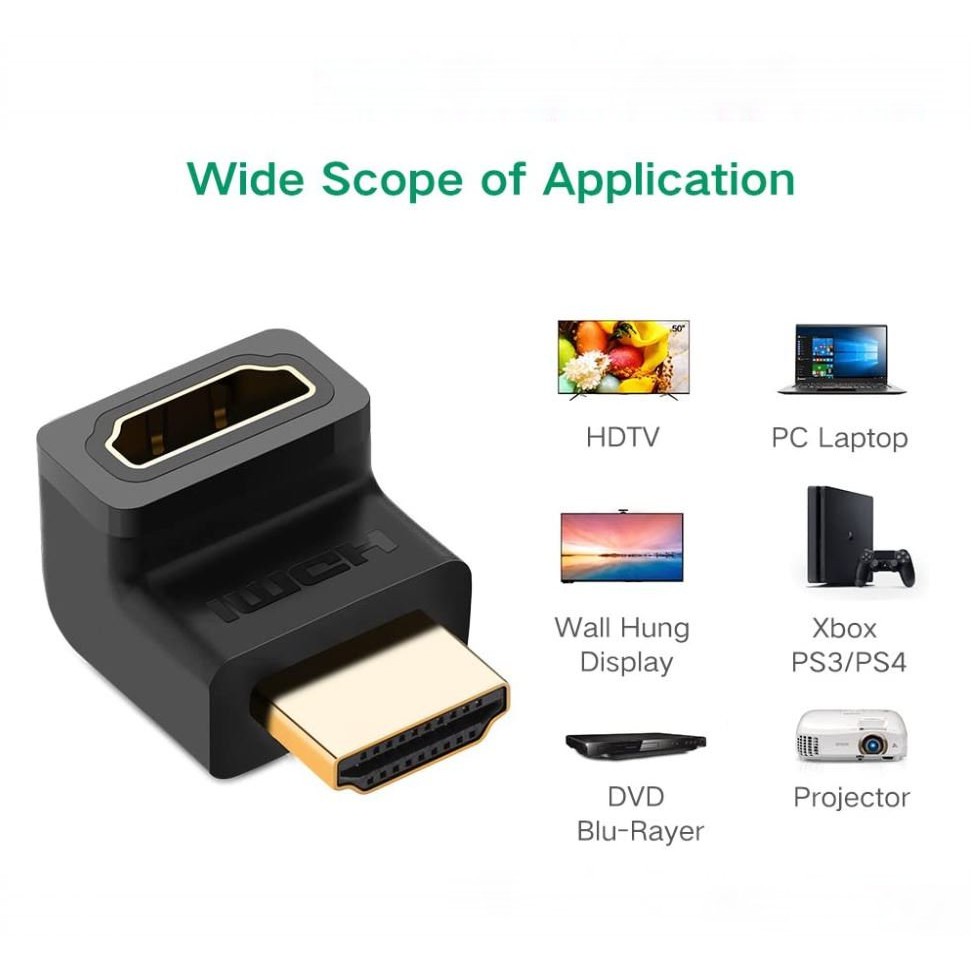 Đầu nối cổng HDMI male sang HDMI female vuông góc 90 độ - UGREEN 20110 - (màu đen)