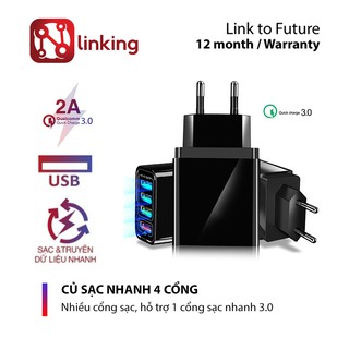 Củ sạc nhanh hỗ trợ Quick Charge QC 3.0 - 4 Cổng USB l Củ sạc nhanh điện thoại hỗ trợ đèn LED