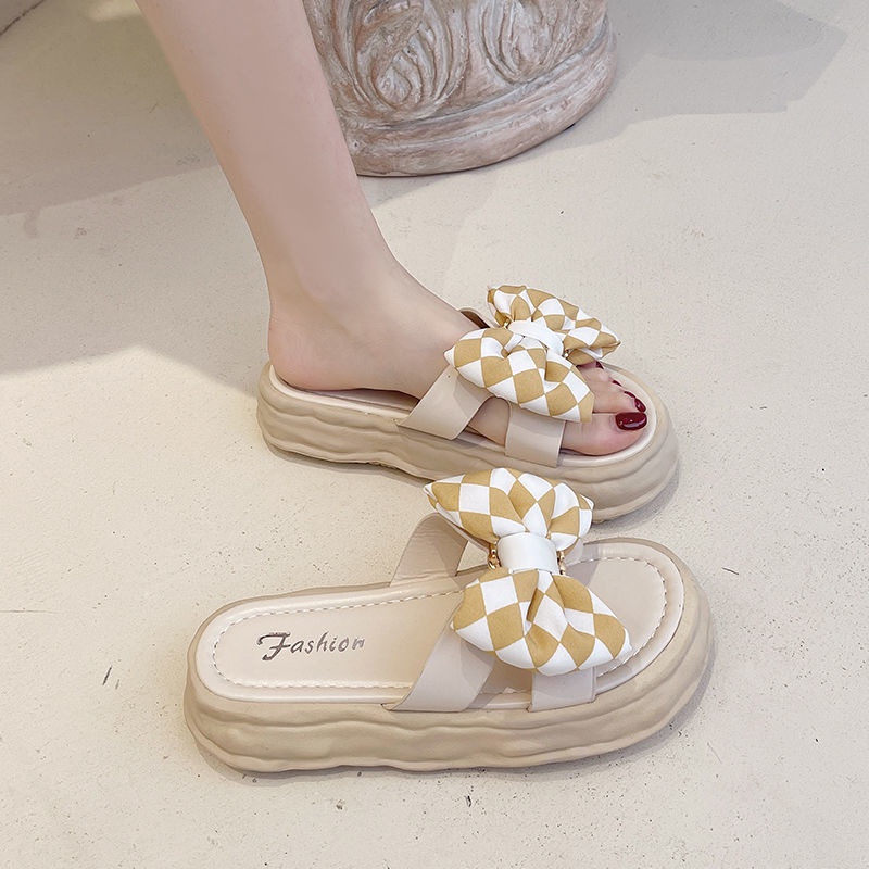 Dép Nữ Đế Dày Đính Nơ Thời Trang Xinh Xắn