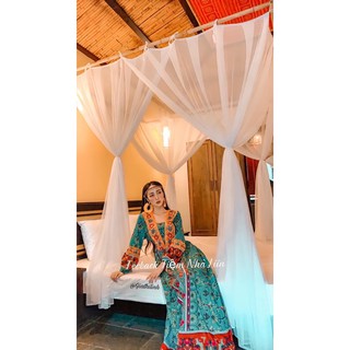 [Sẵn] Đầm Thổ Cẩm Thêu Hoa Vintage chụp ảnh thời trang nữ mã 14 màu xanh