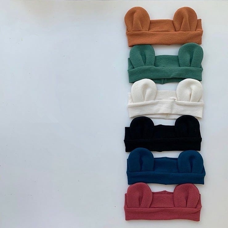 Băng đô turban tai gấu cho bé sơ sinh tông màu pastel xinh xắn phong cách Hàn Quốc che thóp trán