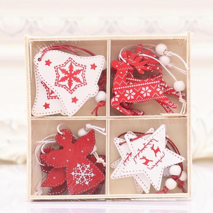 Set 12 Bông Tuyết Bằng Gỗ Treo Trang Trí Cây Thông Noel