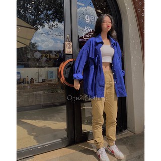 Áo sơ mi nhung gân kèm áo croptop 2 dây gân dày dặn - Mua 1 được 2