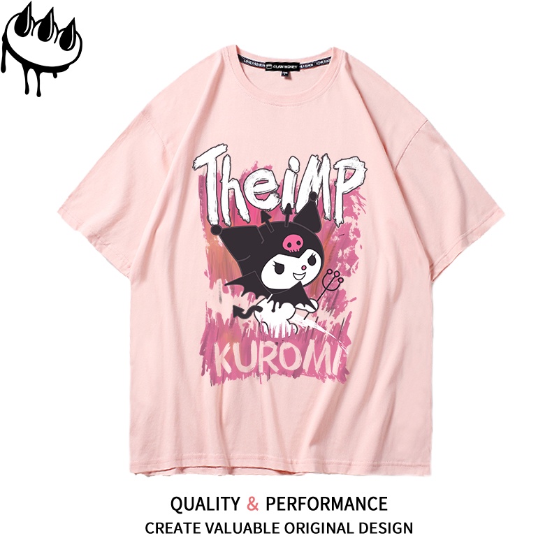 Claw Money brand KUROMI KUROMI printed off-shoulder short-sleeved T-shirt women's preppy style Y2K sweet and spicy 9J0d