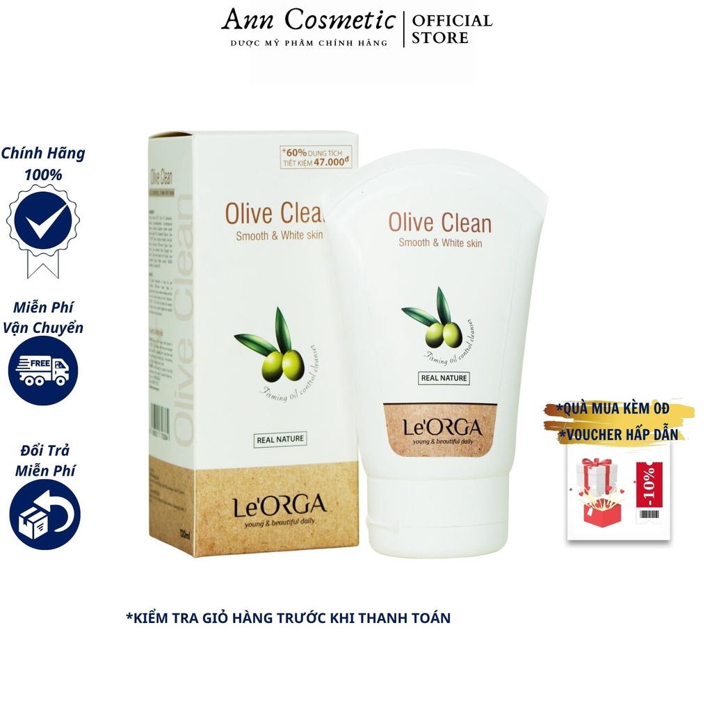 Sữa rửa mặt Le'Orga Olive Clean Gel - Dành cho mọi loại da, giúp da sạch sâu bụi bẩn, mịn màng, trắng sáng 120ml