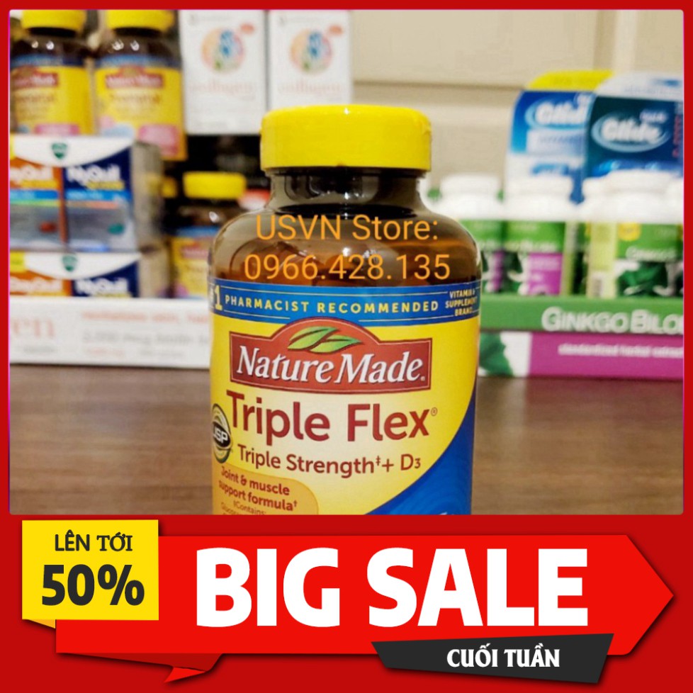 BIG SALE LỚN Viên uống bổ khớp Triple Flex của Nature Made - 200 viên - Hàng Mỹ - Mẫu mới BIG SALE LỚN