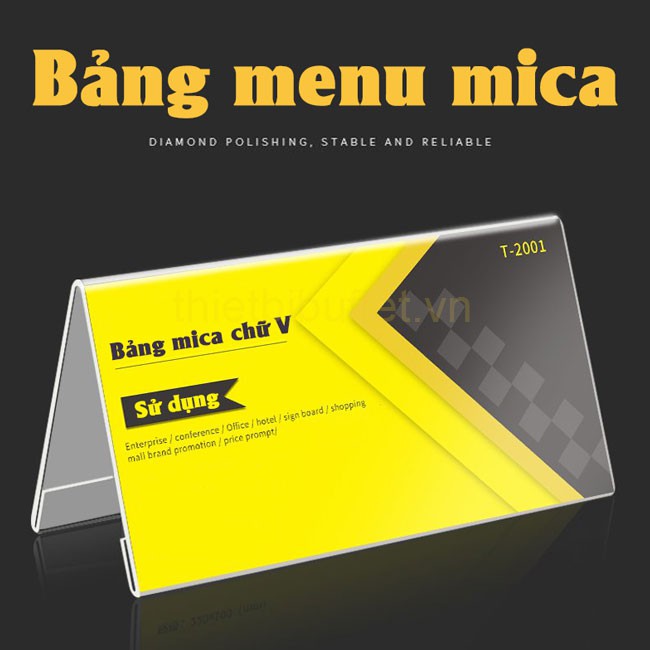 Biển chức danh Mica để bàn,Bảng tên mica, Bảng giá sản phẩm, Menu chữ A, Mica siêu trong, nhiều kích thước, giá rẻ