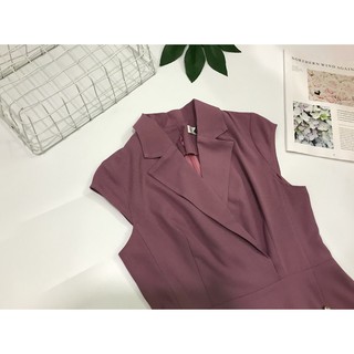 Đầm Cati Hồng Ruốc Cổ Vest