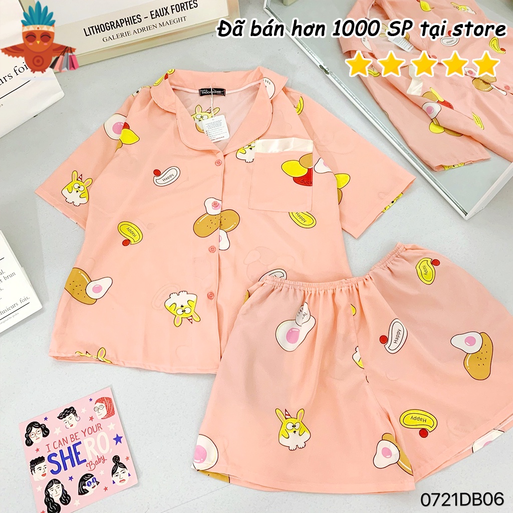 Đồ bộ pijama mặc nhà ngắn tay nhiều họa tiết THOCA HOUSE freesize dưới 57kg, mát mẻ, thoải mái, phù hợp mùa hè | BigBuy360 - bigbuy360.vn