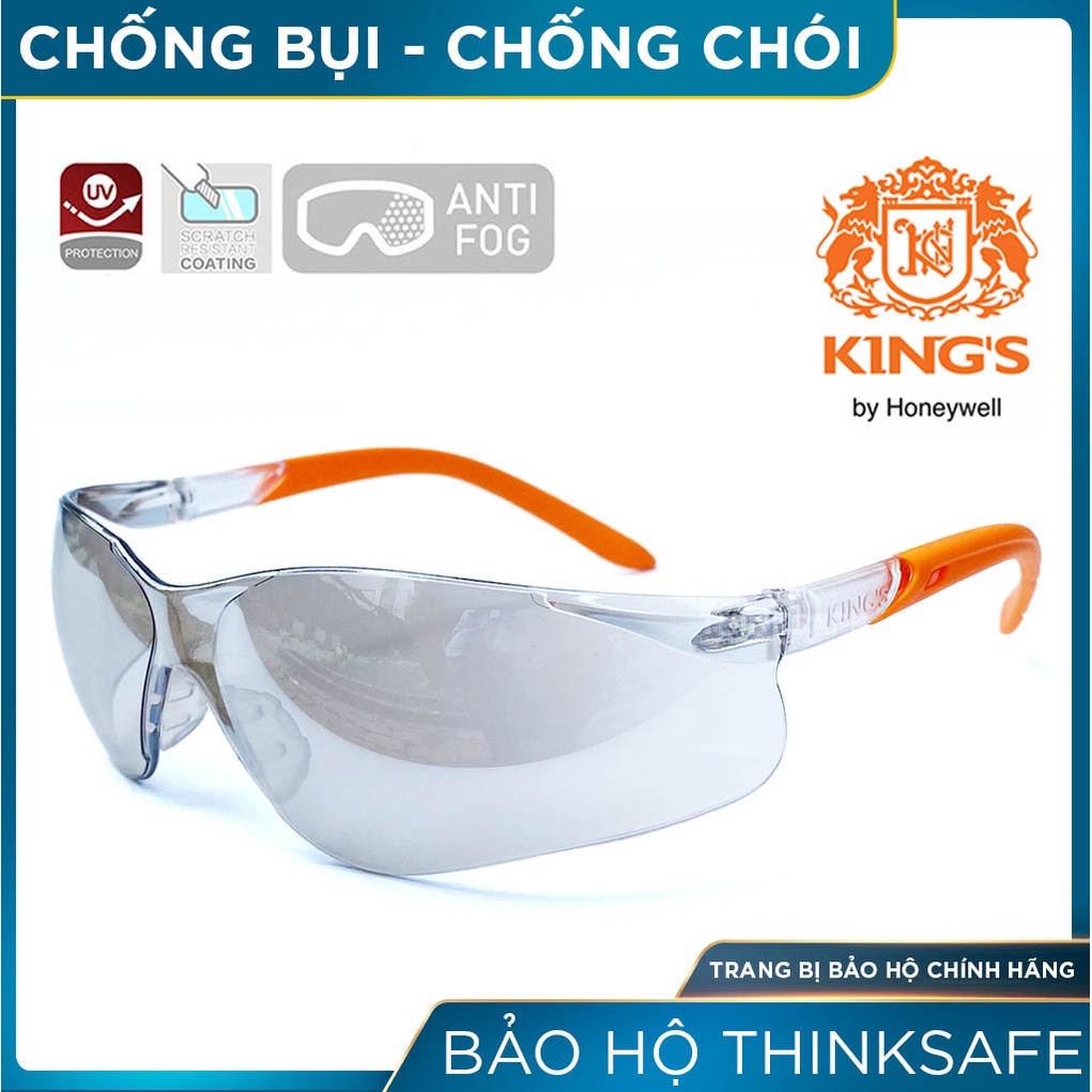 Kính bảo hộ lao động King's Thinksafe, mắt kính chống bụi đi đường, chắn gió, chống tia Uv, tráng bạc cao cấp - KY2223