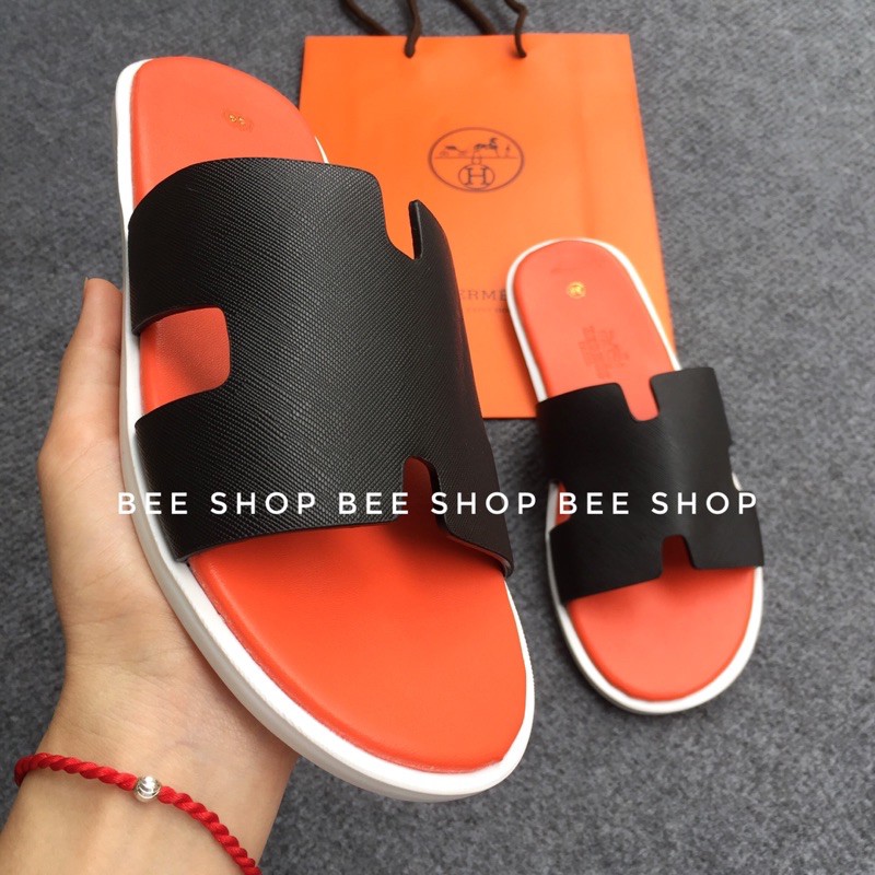 Dép HM nam nữ, dép lê nam chữ H quai da đế cao su, dép quai ngang - Bee Shop