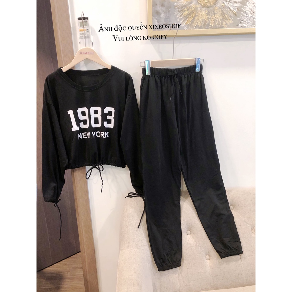 Set nỉ 1983 áo croptop quần ống boom Hàn Quốc xixeoshop - v81