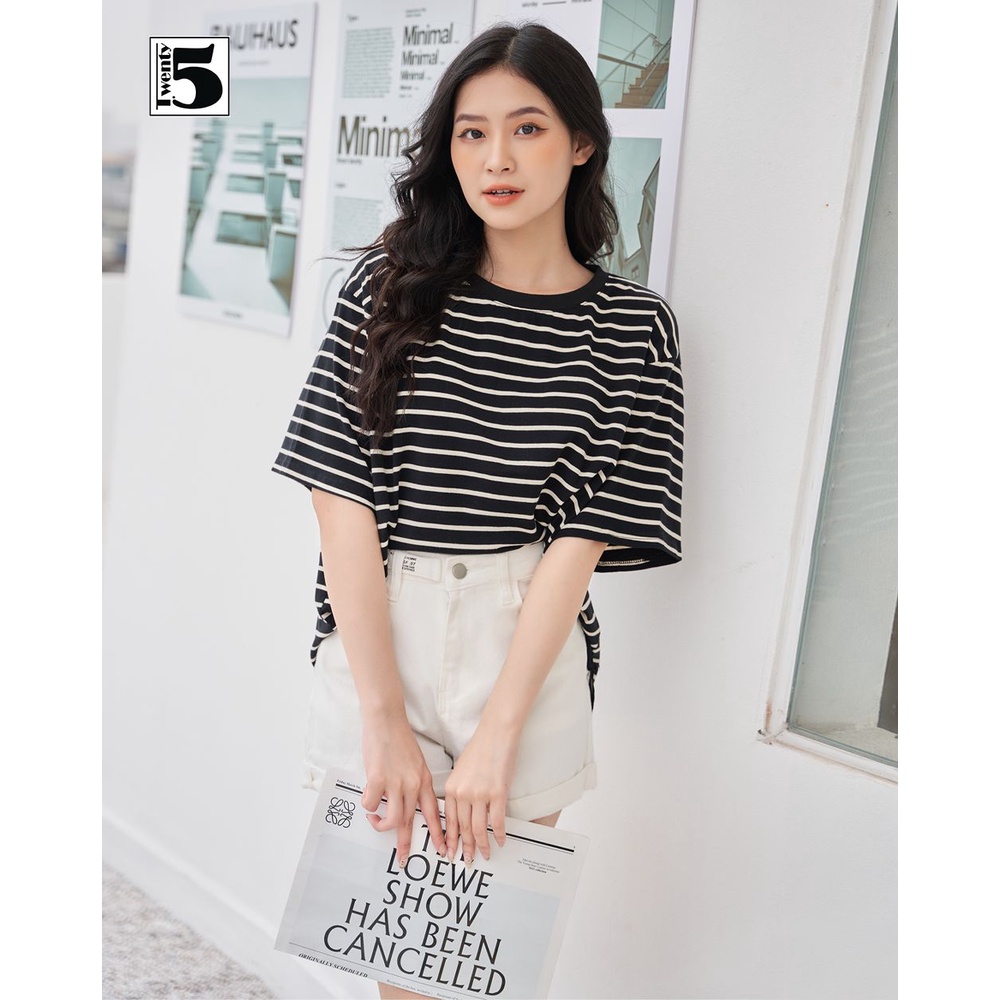 Áo thun nữ kẻ ngang dáng suông rộng chất cotton mịn Twentyfive 3673