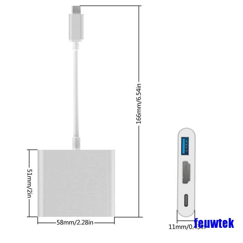 [COD]Type C USB to USB-C 4K HDMI USB Adapter Cable 3 in 1 Hub for PC Laptop HOT SALE