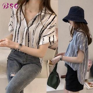 Áo Sơ Mi Công Sở Nữ Cổ Chữ V Sọc Dọc