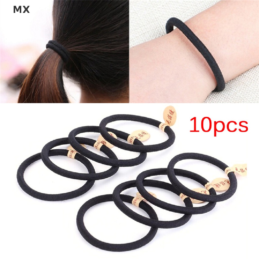 Set 2 10 Dây Cột Tóc Co Giãn 4mm Màu Đen Dành Cho Nữ