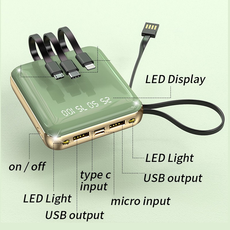 Dây Cáp Sạc Nhanh 7800 10000 20000mah Mini 2.1a Dành Cho Iphone Android Phone