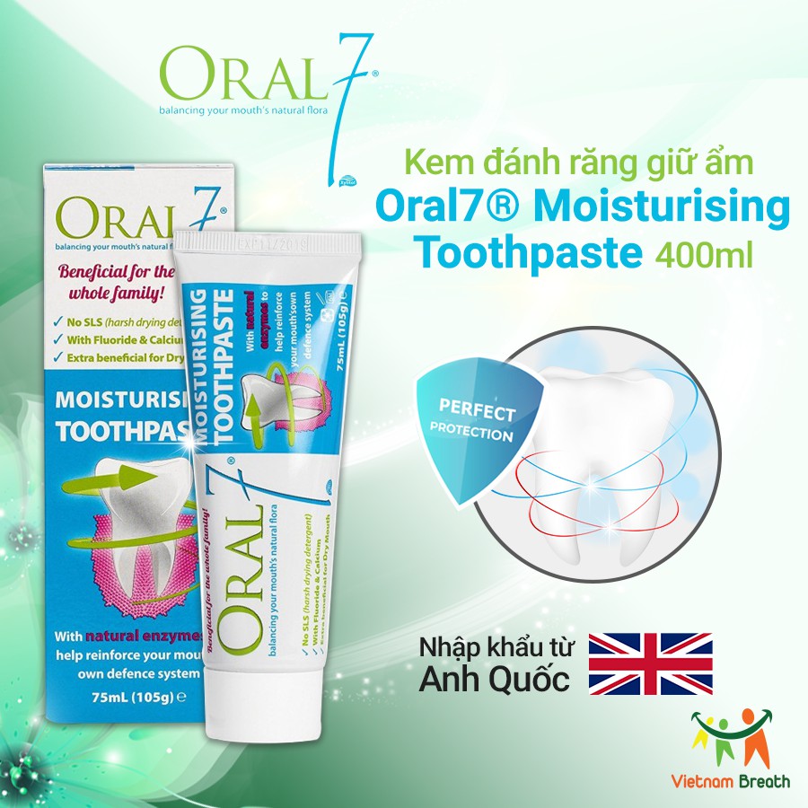 [Hàng UK, có bill] Kem đánh răng giữ ẩm ORAL7 Moisturising Toothpaste 75ml - Xoa dịu cảm rát khô rát cổ họng suốt 7h