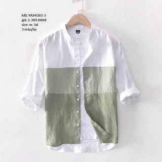 Áo Sơ Mi Cổ Tàu Nam Phối Màu Siêu Chất Siêu Đỉnh