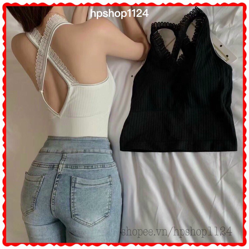 Áo 2 dây bra ĐỊNH HÌNH lưng quả trám sexy gợi cảm - áo bra len tăm dáng dài 5729